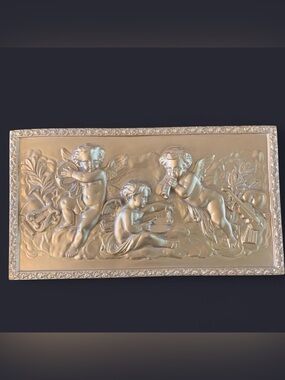 Vintage Gold Eros Musical Cherub Wall Hanging (Approx. 16" x 9")